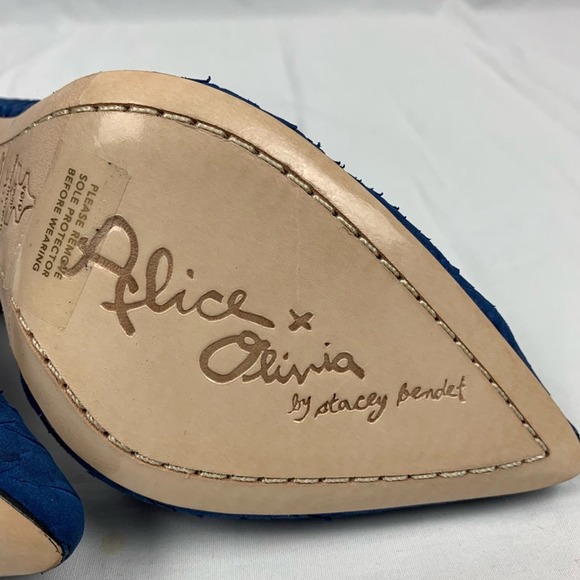 Alice Olivia Size 6 Blue Pointed Toe Suede Leather Pumps Dina Whipstitch Brazil - Picture 15 of 16